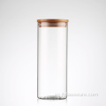 Recipiente hermético transparente de vidrio de borosilicato con tapa de haya